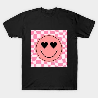 Cute Lovely Smiley Retro 80s Checkered Smiling Happy T-Shirt